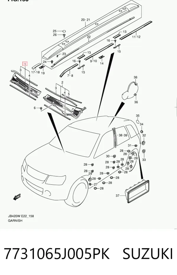 Водостік лобового скла, жабо 7731065J005PK Suzuki