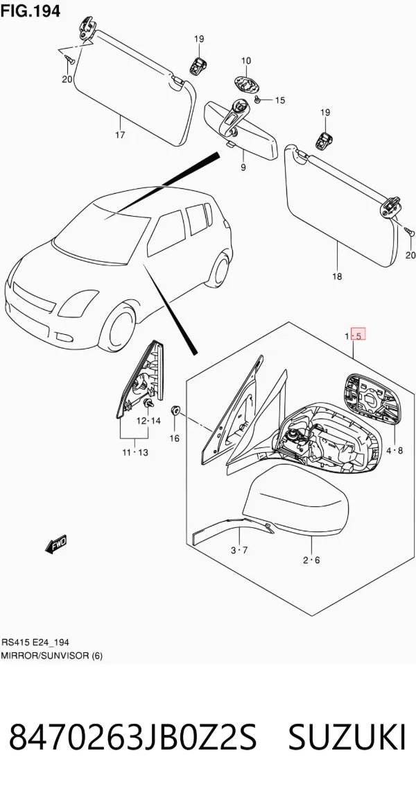 Ліве бокове дзеркало 8470263JB0Z2S Suzuki