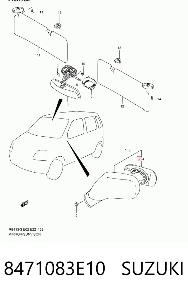 Дзеркальний елемент дзеркала заднього виду, правого 8471083E10 Suzuki