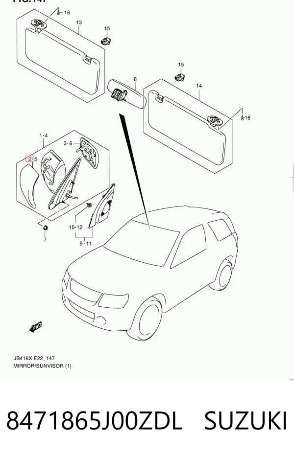 Накладка дзеркала заднього виду, права 8471865J00ZDL Suzuki