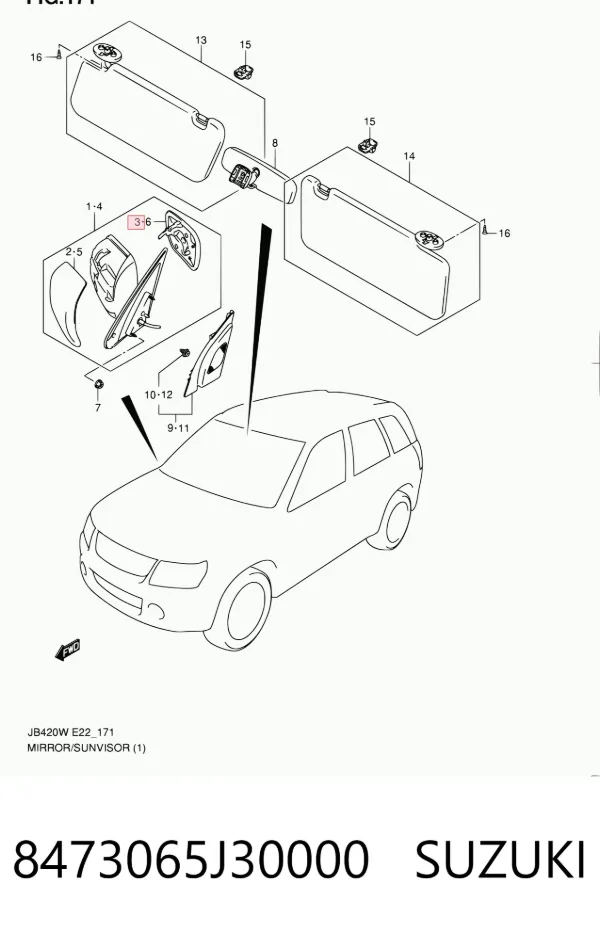 Дзеркальний елемент дзеркала заднього виду, правого 8473065J30000 Suzuki