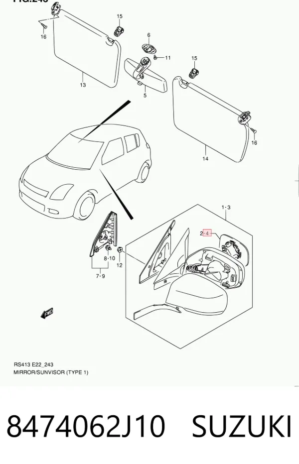 Дзеркальний елемент дзеркала заднього виду, лівого 8474062J10 Suzuki