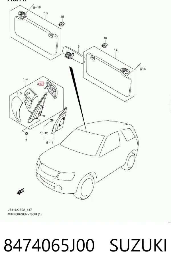 Дзеркальний елемент дзеркала заднього виду, лівого 8474065J00 Suzuki
