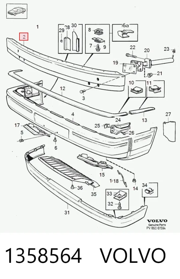 Підсилювач бампера переднього Volvo 940 944