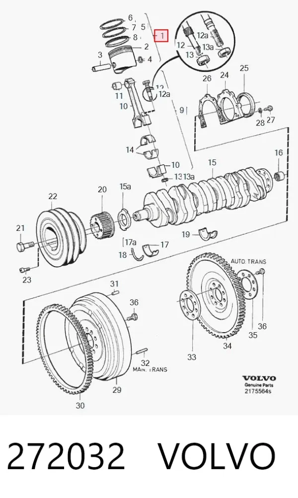 Поршень в комплекті на 1 циліндр, STD 272032 Volvo
