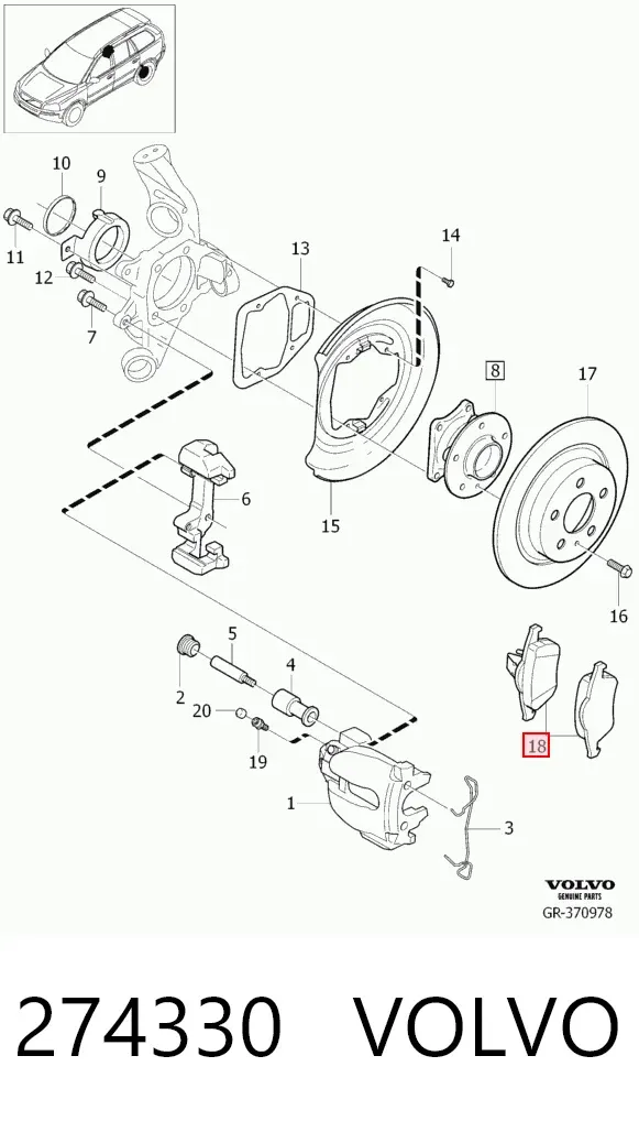 Задні гальмівні колодки 274330 Volvo
