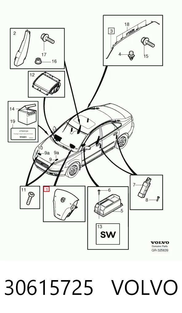 Подушка безпеки, водійська, AIRBAG 30615725 Volvo