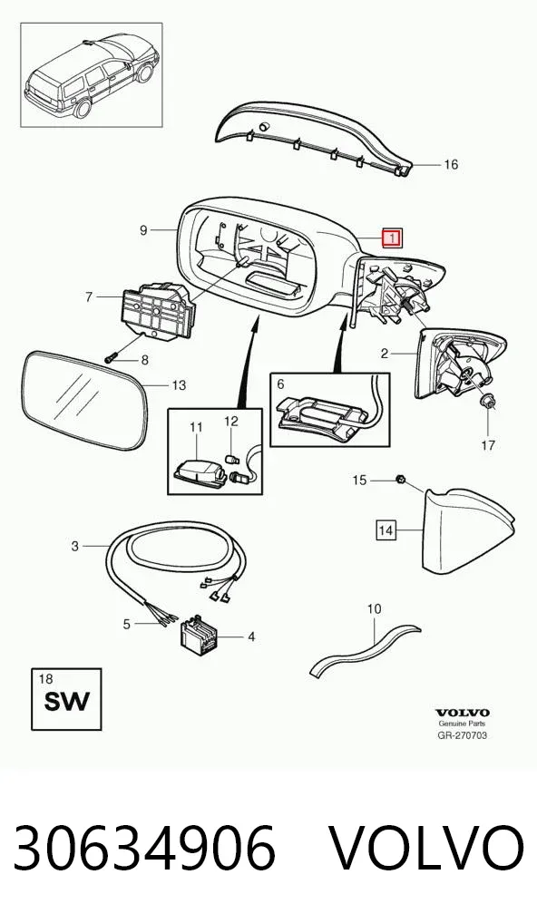 Дзеркало праве 30634906 Volvo