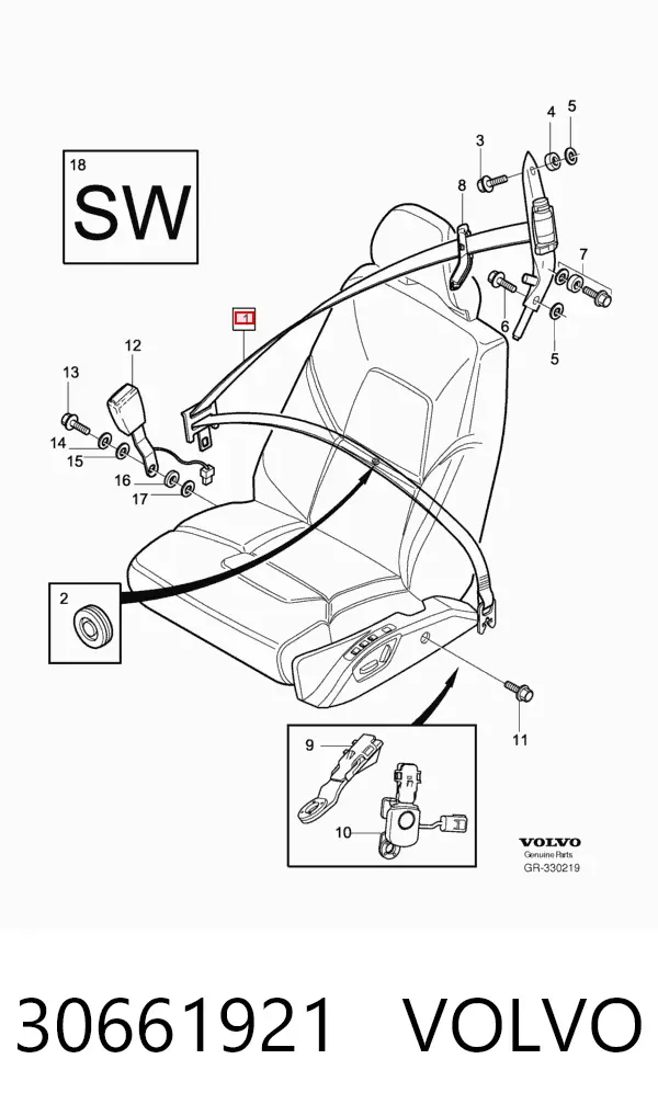 Пасок безпеки передній правий 30661921 Volvo
