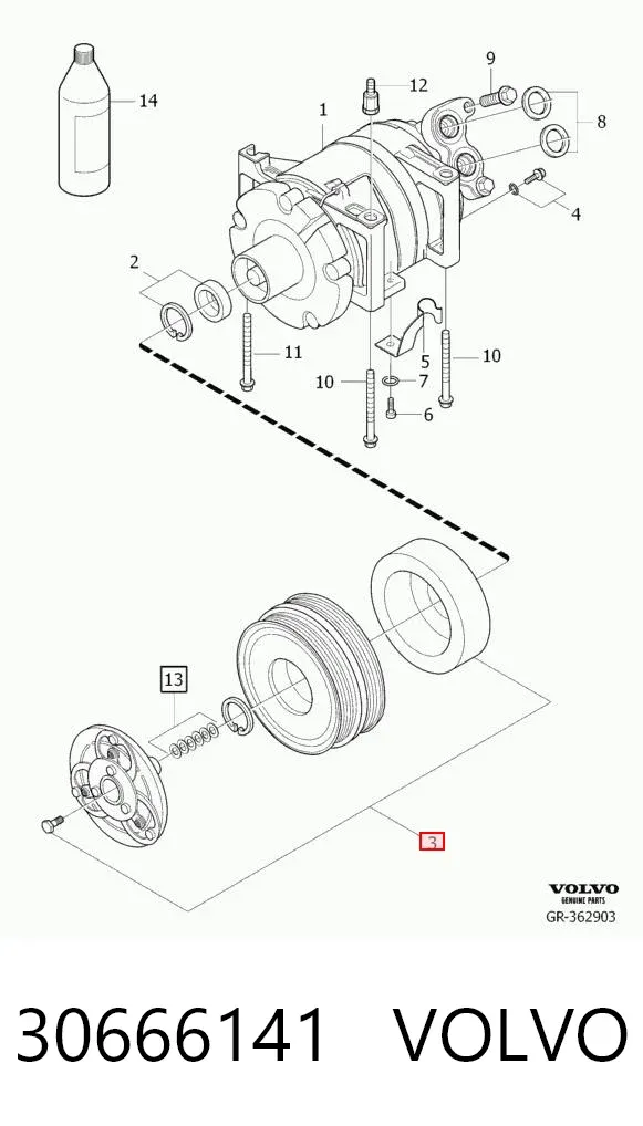Шків компресора кондиціонера 30666141 Volvo