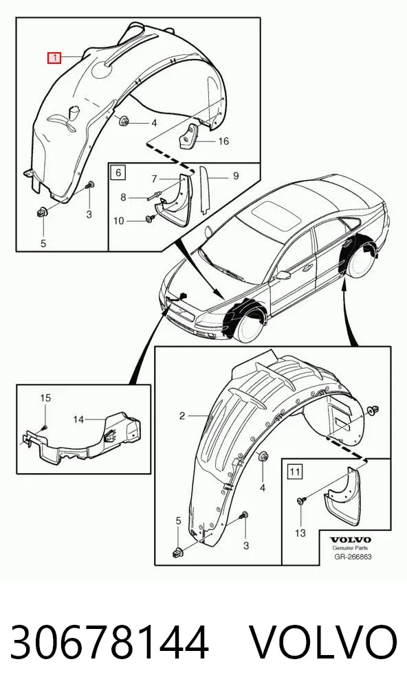 Підкрилок передній правий 30678144 Volvo