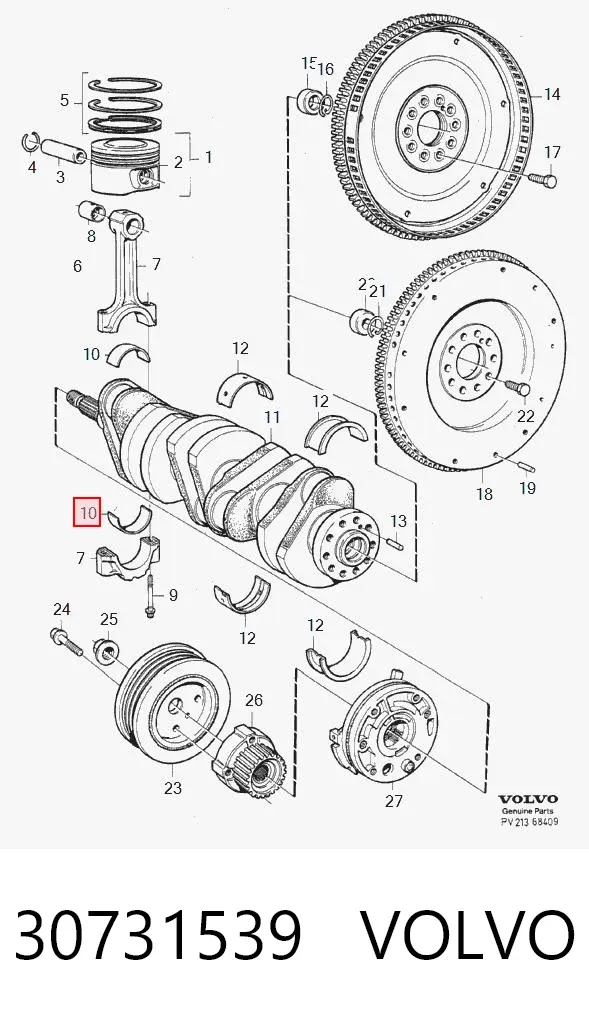 Вкладиші колінвала, шатунні, комплект, 1-й ремонт (+0,25) 30731539 Volvo