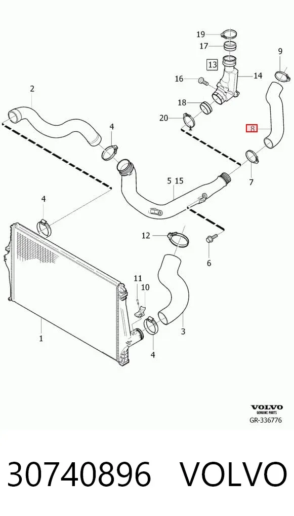 Шланг/патрубок интеркуллера 30740896 Volvo