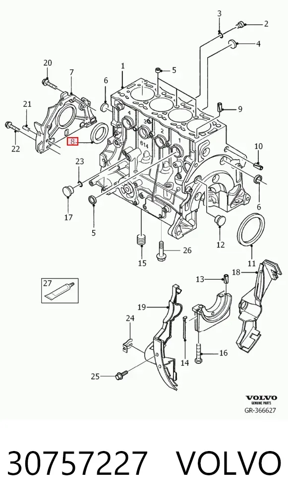 Сальник коленвалу 30757227 Volvo