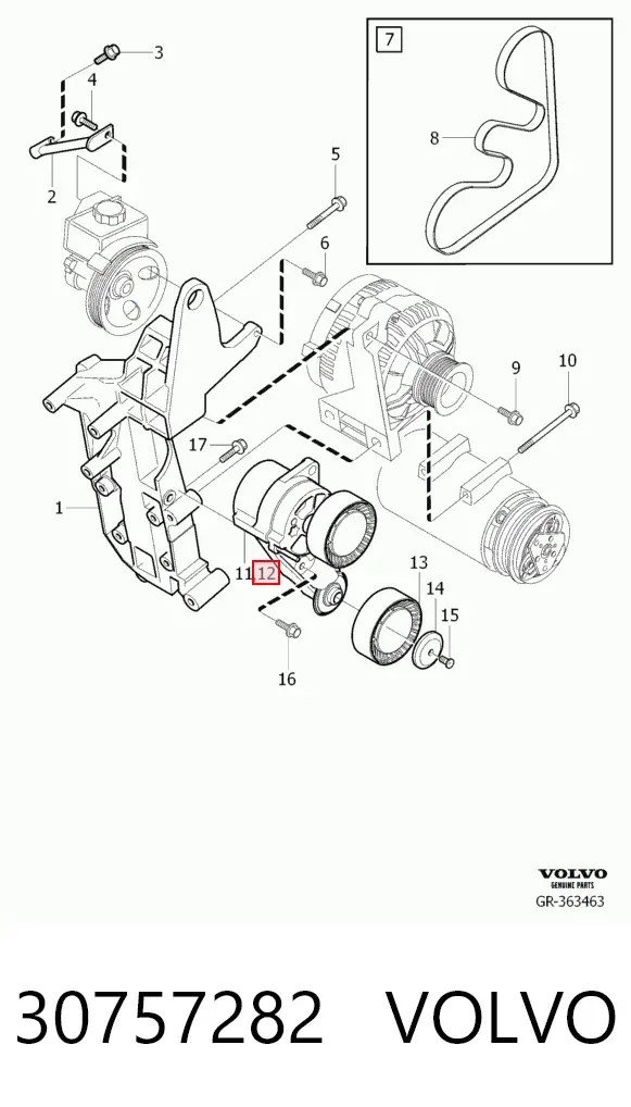 Натягувач приводного ременя 30757282 Volvo