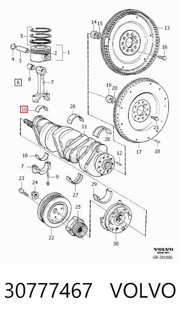 Вкладиші колінвала, шатунні, комплект, 1-й ремонт (+0,25) 30777467 Volvo