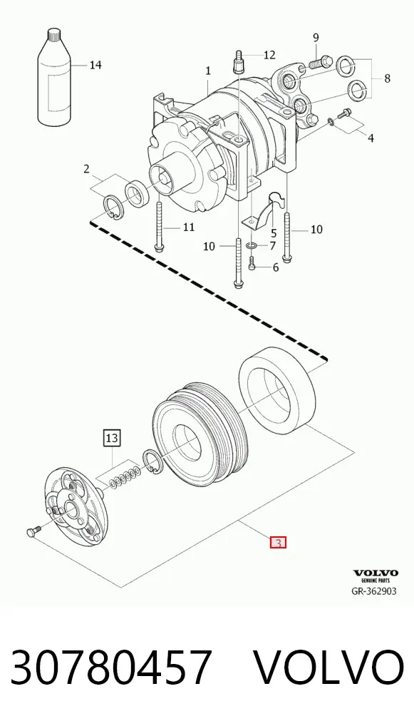 Шків компресора кондиціонера 30780457 Volvo