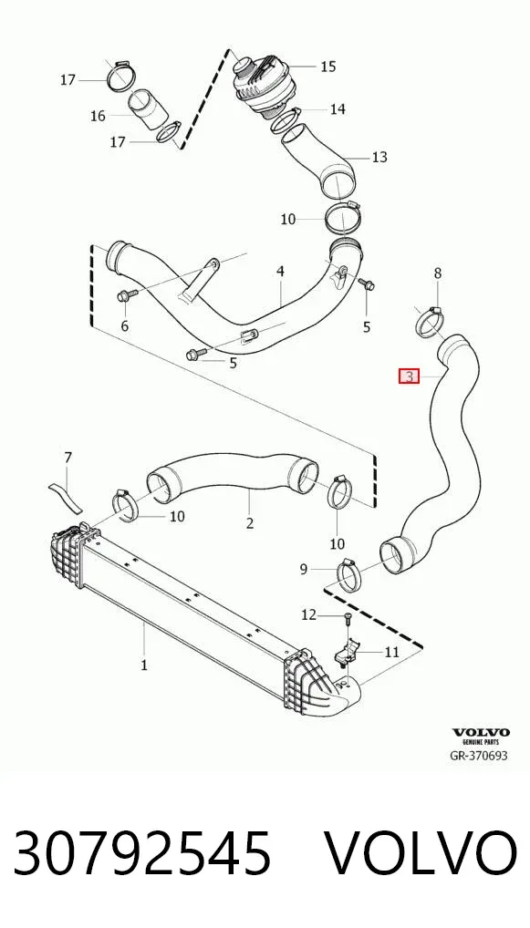 Шланг/патрубок интеркуллера 30792545 Volvo