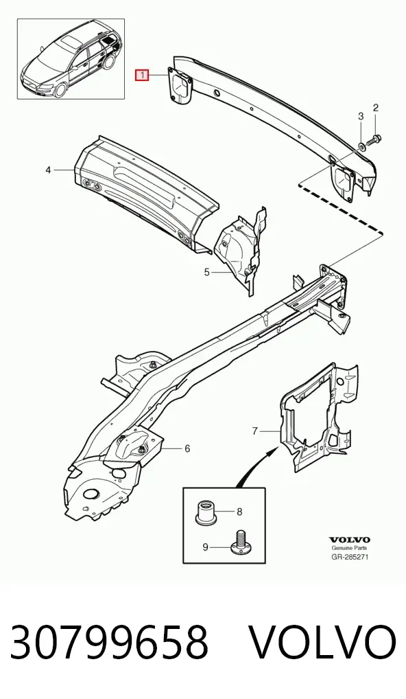 Підсилювач заднього бампера Volvo V50 MW