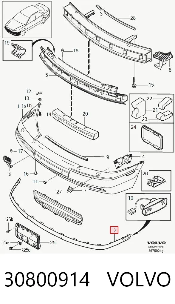 Молдинг переднього бампера 30800914 Volvo