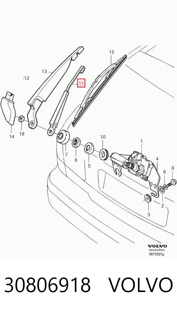 Важіль-поводок склоочисника заднього скла 30806918 Volvo