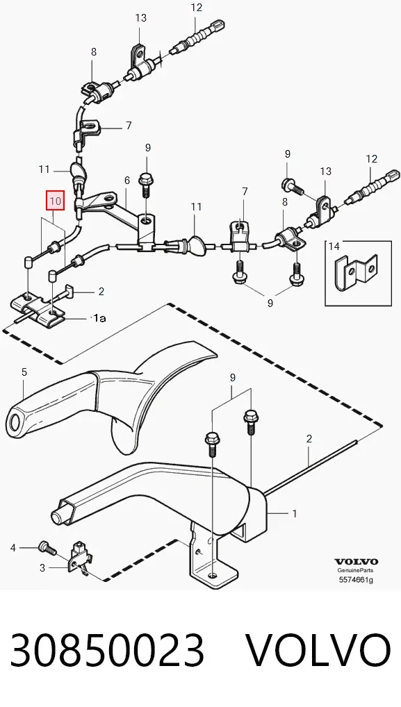 Трос ручного гальма задній, правий 30850023 Volvo