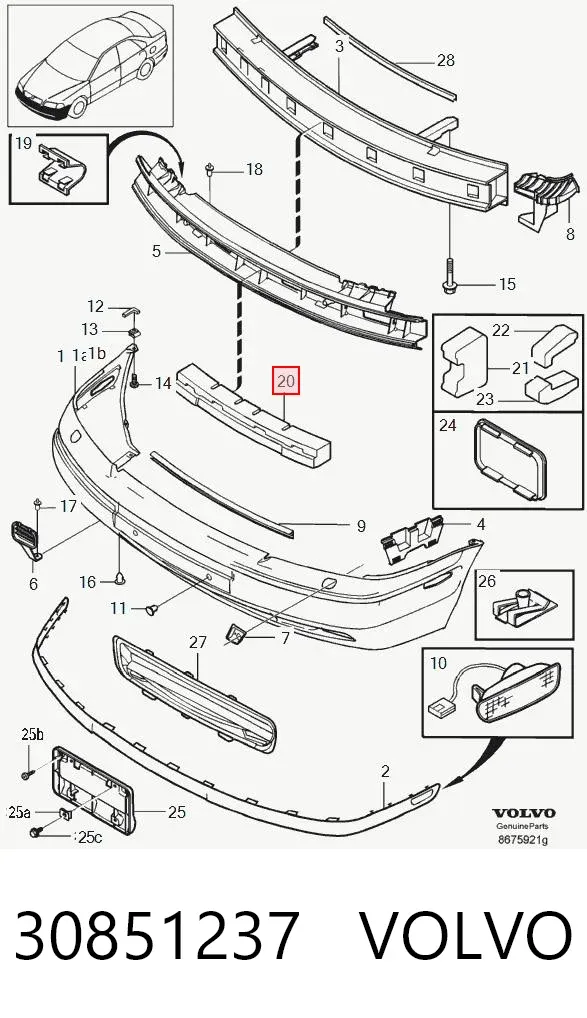 Абсорбер (наповнювач) бампера переднього 30851237 Volvo