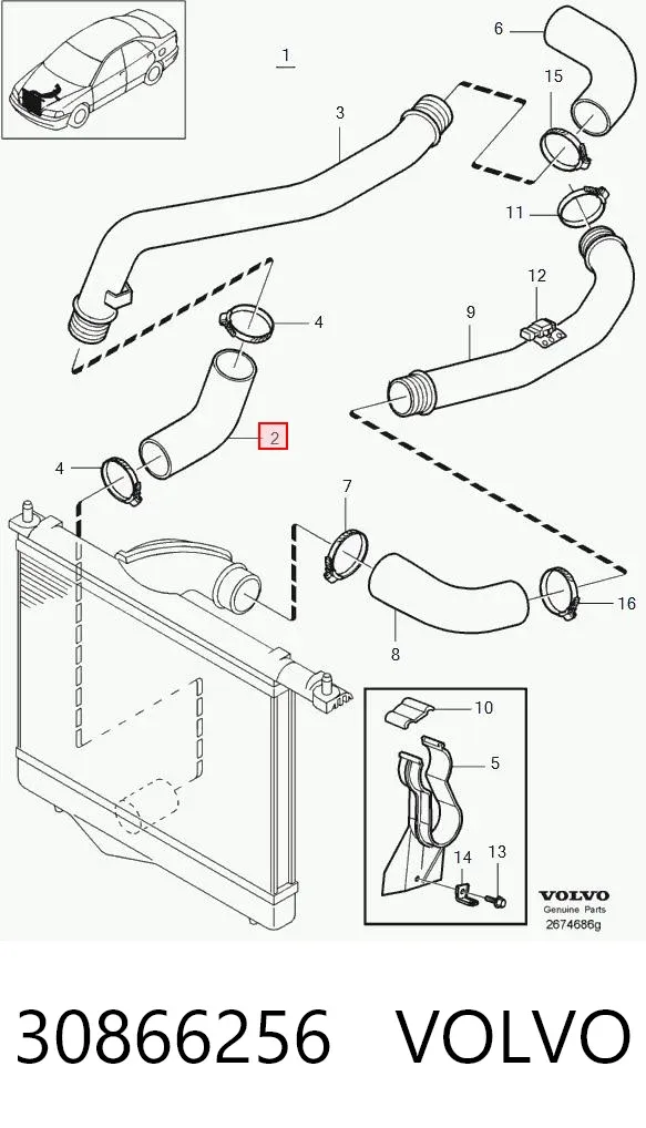 Шланг/патрубок интеркуллера 30866256 Volvo
