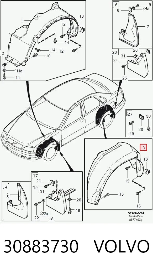 Підкрилок заднього крила, лівий 30883730 Volvo