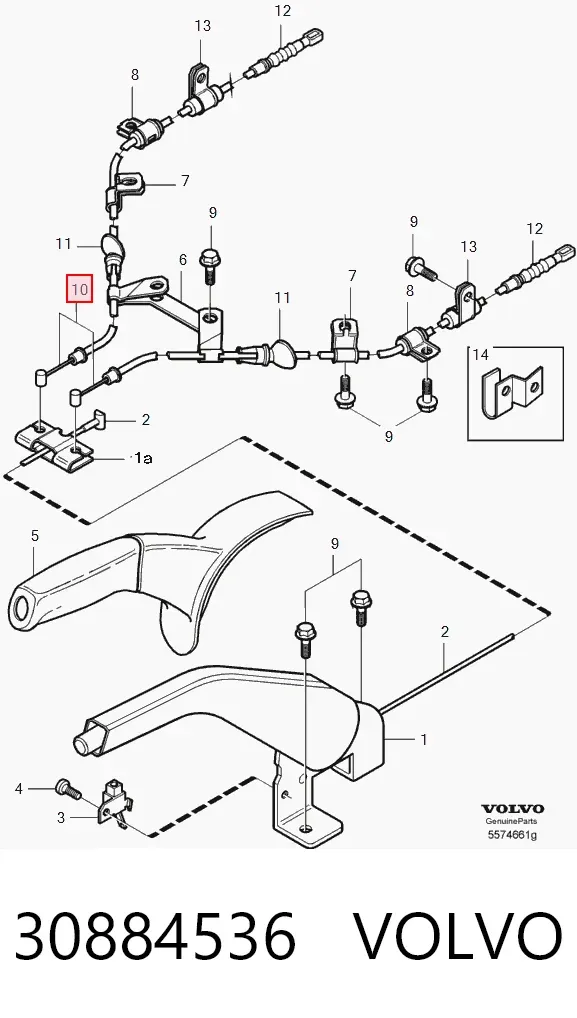 Трос ручного гальма задній, правий 30884536 Volvo