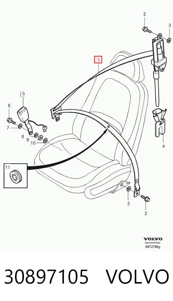 Пасок безпеки передній лівий 30897105 Volvo