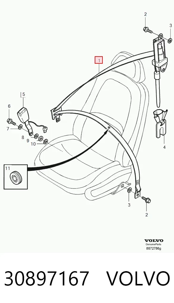 Пасок безпеки передній лівий 30897167 Volvo