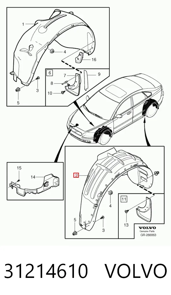 Підкрилок заднього крила, правий 31214610 Volvo