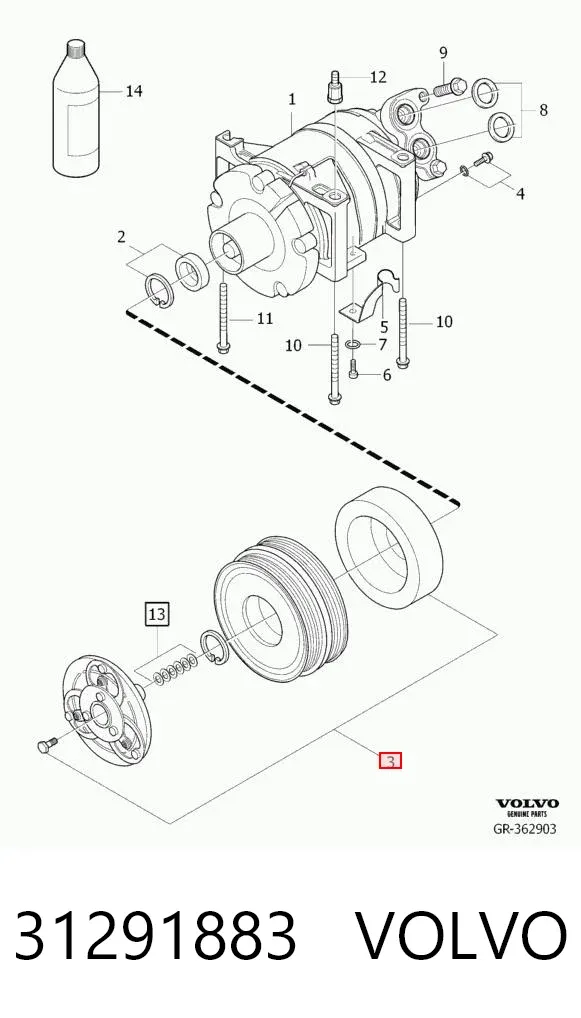 Шків компресора кондиціонера 31291883 Volvo