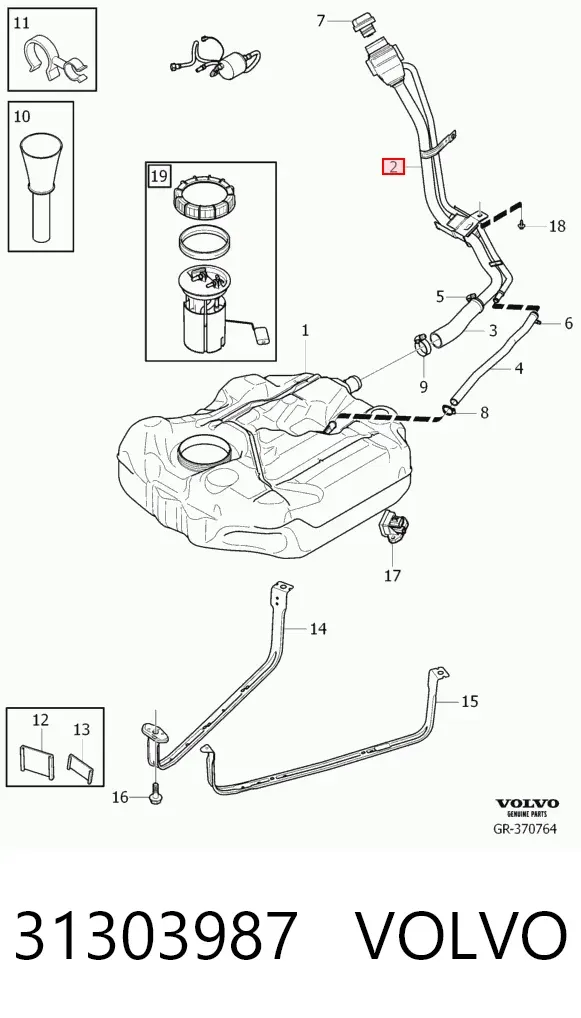 Шланг заливної горловини, паливного бака 31303987 Volvo
