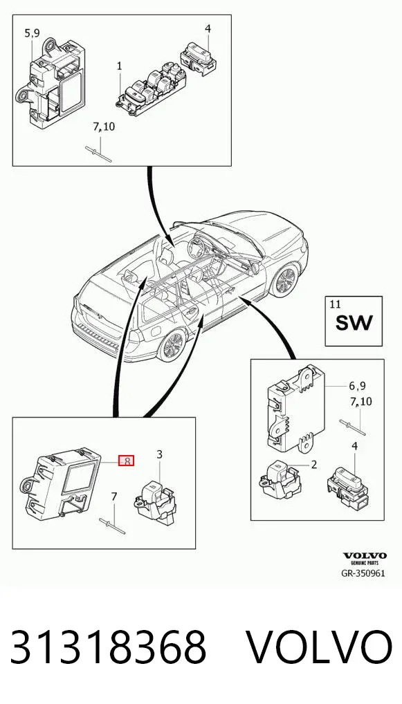 Блок комфорту передніх дверей 31318368 Volvo