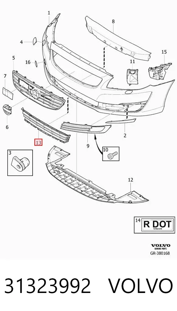 Решітка радіатора 31323992 Volvo