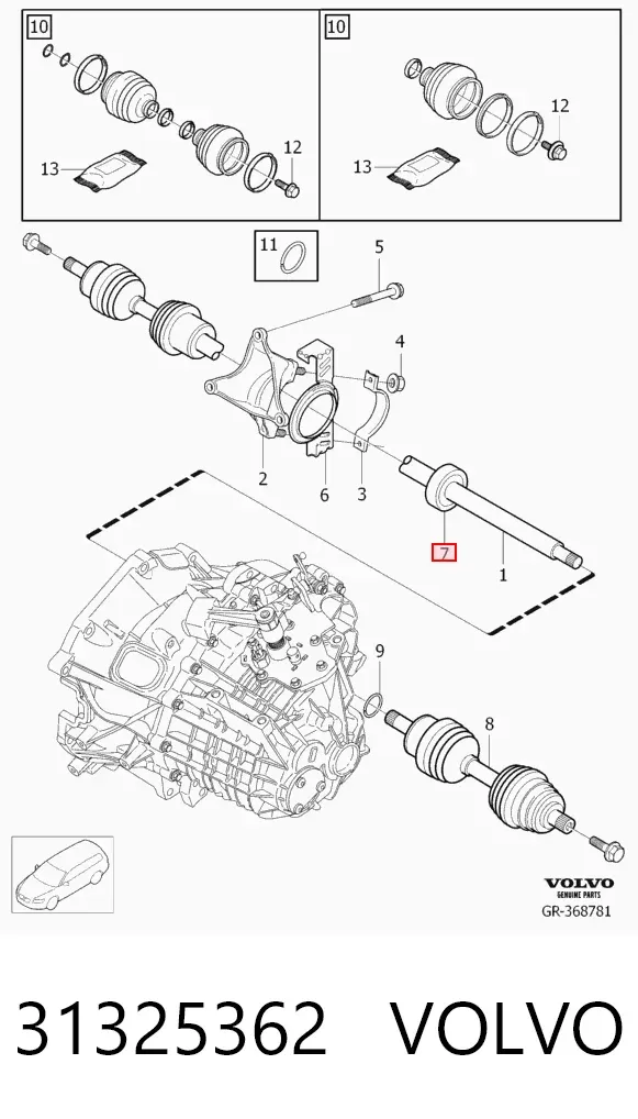 Підвісний підшипник передньої піввісі 31325362 Volvo