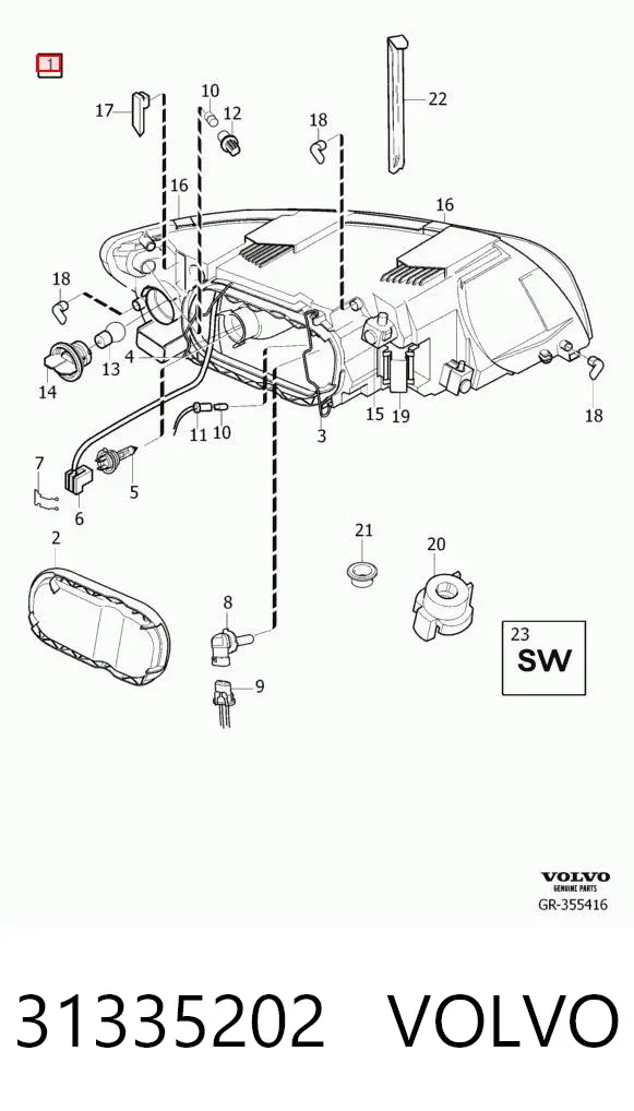 Фара права 31335202 Volvo
