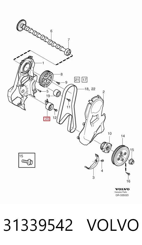Ролик натягувача ременя ГРМ 31339542 Volvo
