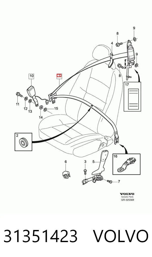 Пасок безпеки передній правий 31351423 Volvo