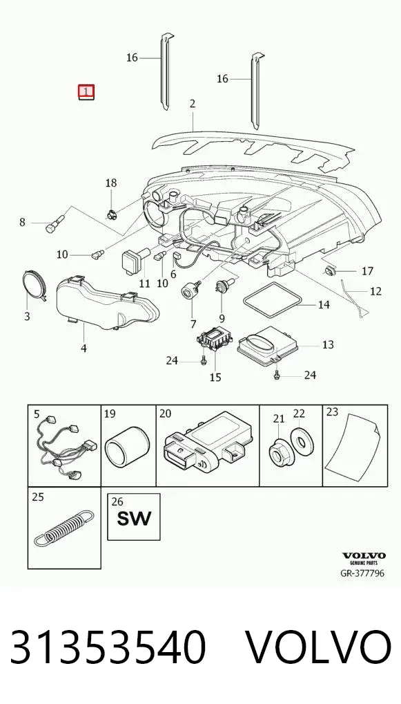 Фара ліва 31353540 Volvo