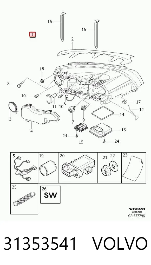 Фара права 31353541 Volvo