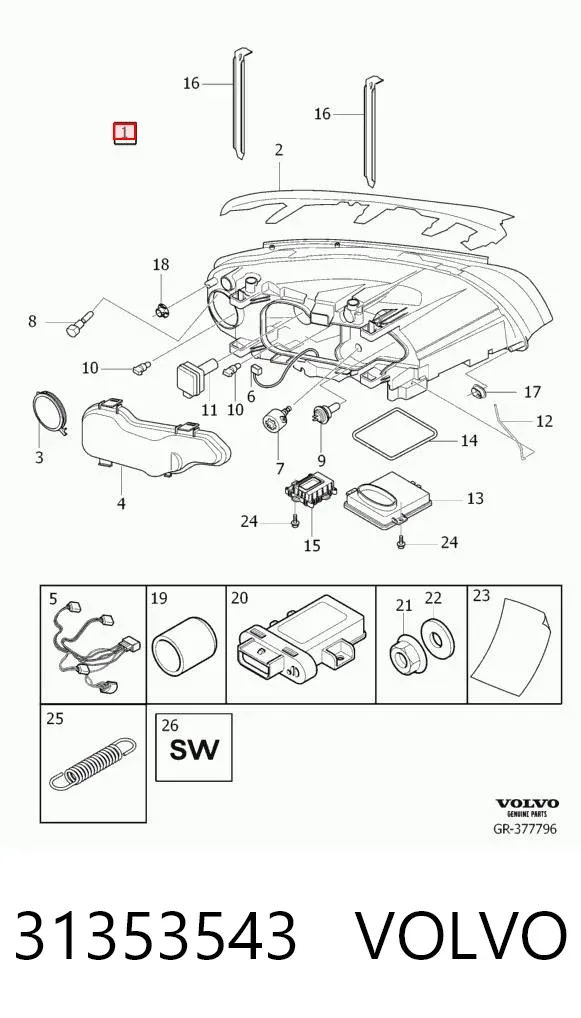 Фара права 31353543 Volvo