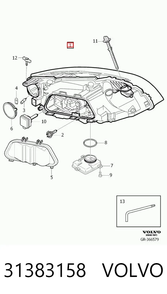 Фара ліва 31383158 Volvo