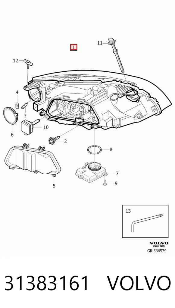 Фара права 31383161 Volvo