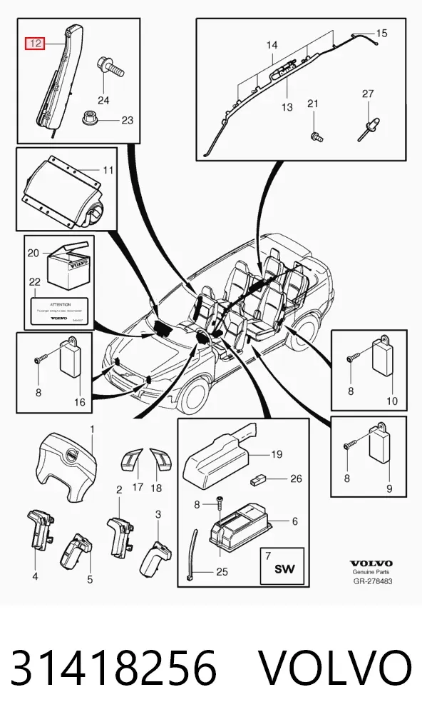 Подушка безпеки AIRBAG спинки сидіння, лівого 31418256 Volvo