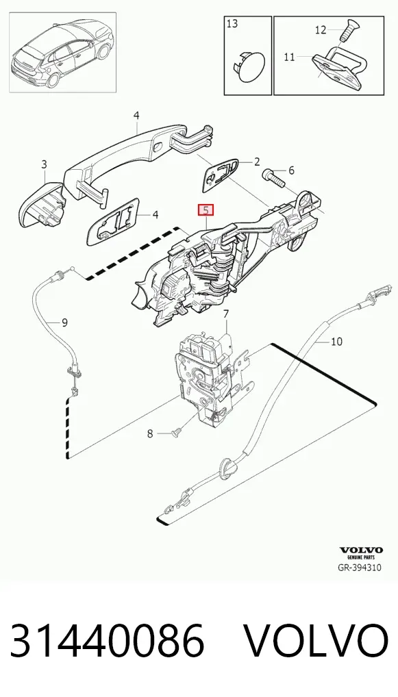 Тримач зовнішньої ручки дверей, задніх лівих 31440086 Volvo