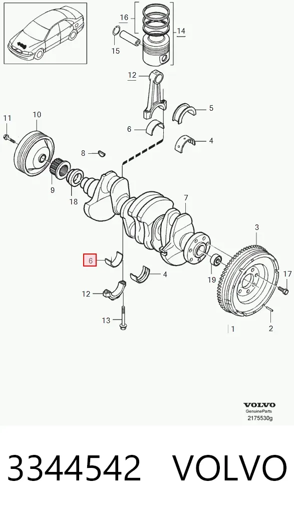 Вкладиші колінвала, шатунні, комплект, 1-й ремонт (+0,25) 3344542 Volvo