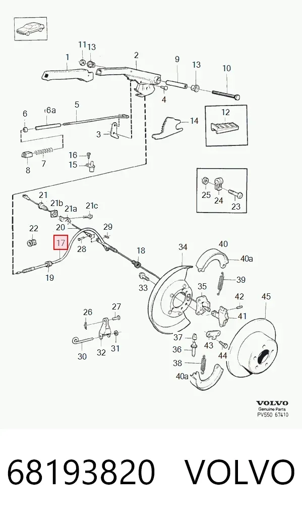 Трос ручного гальма задній, лівий 68193820 Volvo